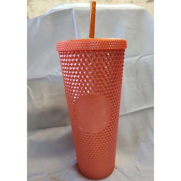 Starbucks Orange Pearl Studded Plastic Cold Cup Venti 24 Oz Tumbler - Picture 1 of 2